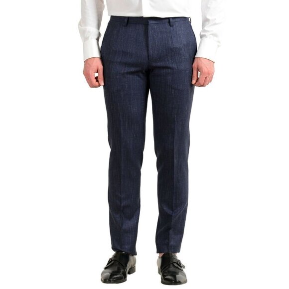 Hugo Boss Men's Size 40 Slim Fit Wool Woven Navy Huge6 Genius 5 - Picture 1 of 14